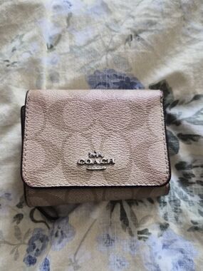 Coach Small Foldover Wallet in Pale Pink Signature Canvas